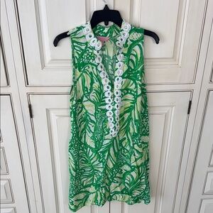 Green and White Sleeveless Dress